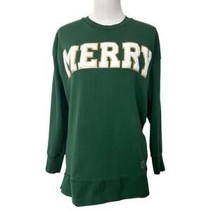 Royce Brand Merry Boucle Womens Sweatshirt Green Christmas Holiday Festive Sz M